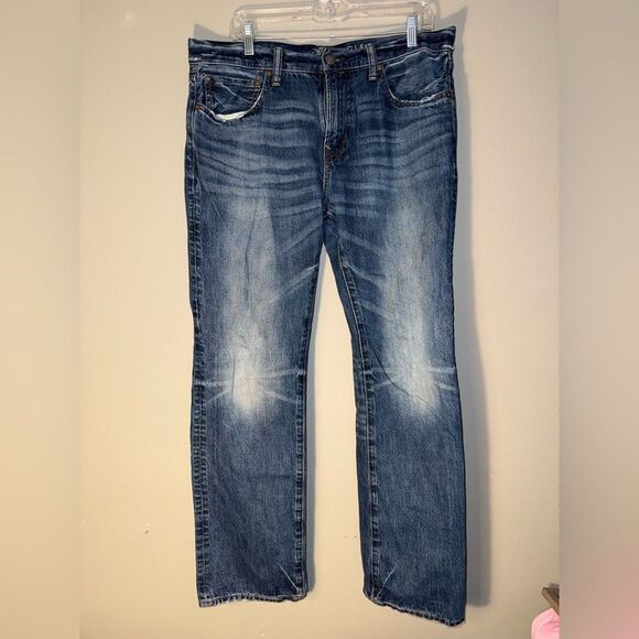 American Eagle Outfitters Dark Wash Faded “Original Bootcut” Jeans size 34X34 - Picture 1 of 10